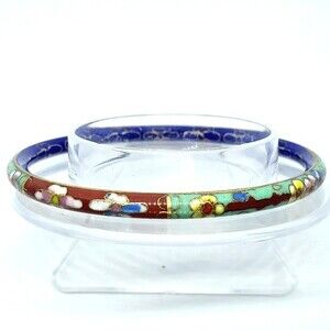 SOLD Vintage Cloisonne Blue, Green & Red Floral Enamel Bangle Bracelet